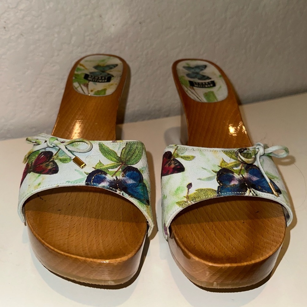 Stuart Weitzman suede Mules with Platform Sole and Bow Detail wedge heel M 9 - Picture 2 of 4